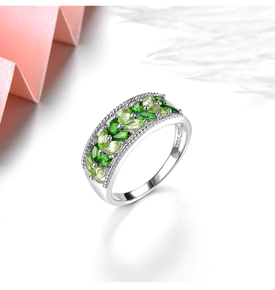 Natural Diopside and Peridot Silver Ring