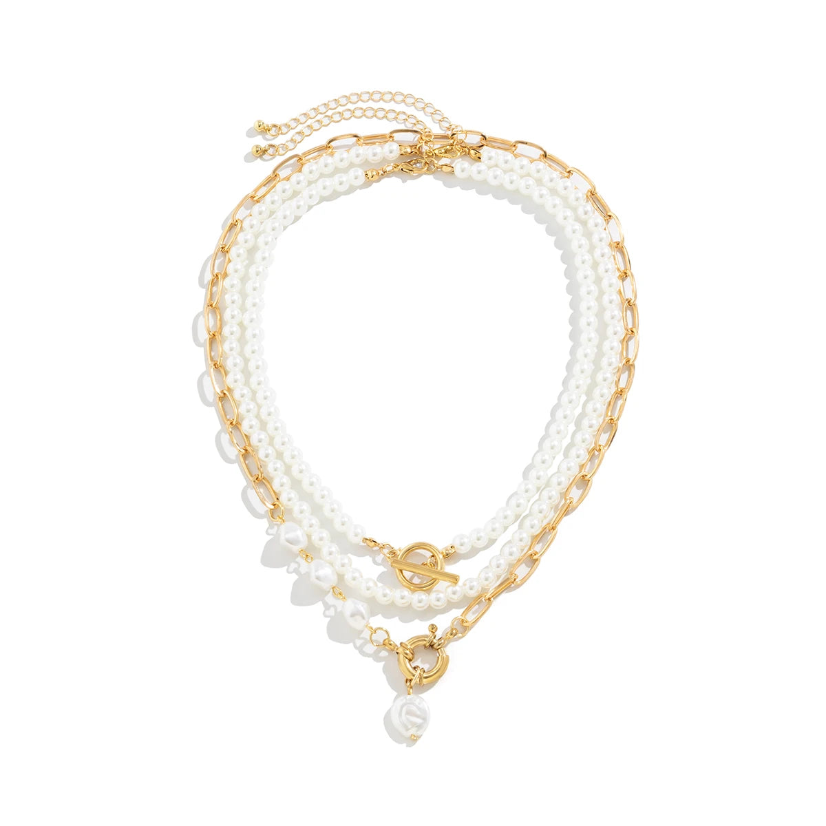 Multilayer Imitation Pearl OT Buckle Necklace