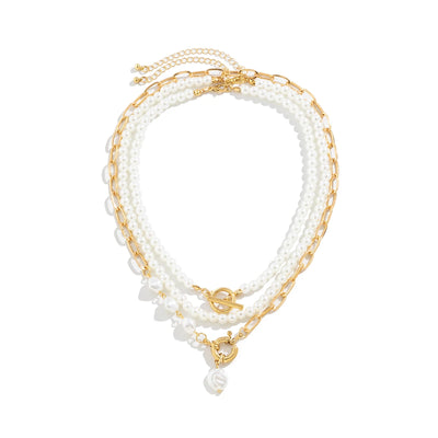 Multilayer Imitation Pearl OT Buckle Necklace