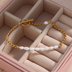 316L Stainless Steel Simplicity Vintage Irregular Shaped Imitate Pearl OT Buckle Chain Bracelets For Women Fashion Jewelry Gift