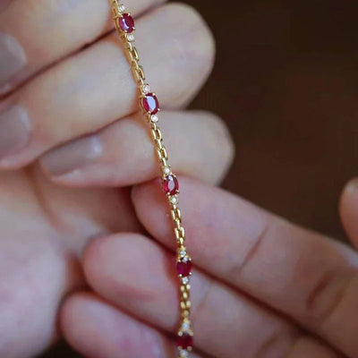 Silver Inlaid Ruby Diamond Bracelet