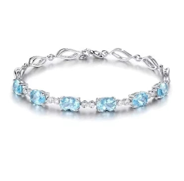 925 Sterling Silver Topaz Women's Bracelets with zircons Blue Sapphire Color Gemstone Bracelet for Woman Girl Birthday Gift