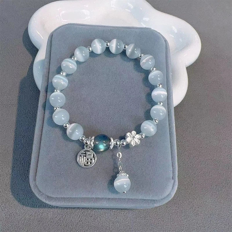 Jewelry Women's New Moonlight Crystal Bracelet Opal Aquamarine Light Luxury Leaf Elastic Bracelet