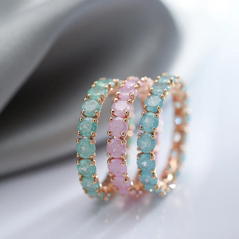 Kinel New Emerald Round Cut Zircon Ring for Women Luxury 585 Rose Gold Promise Ring Wedding Band Jewelry Valentine's Day Gifts