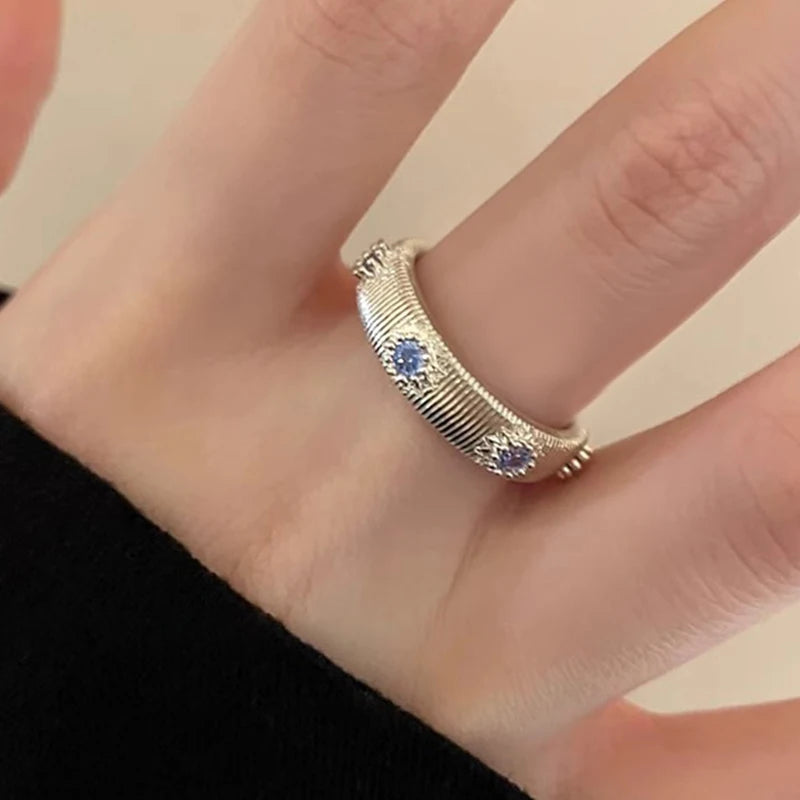 PANJBJ 925 Sterling Silve Moonstone Irregular Ring for Women Party Gift Adjustabler Personality Korean Dropshipping