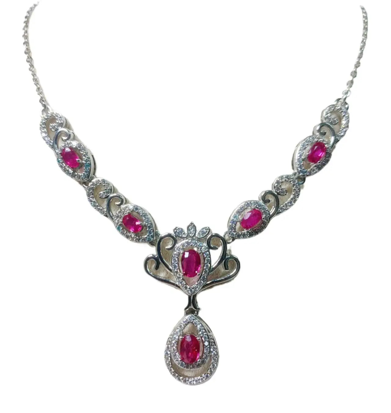 ZECAA 925 Jewelry Woman Ruby Necklace Pendant With Natural Ruby Gemstone 4*6mm S925 Silver Woman Ruby Necklace Pendant