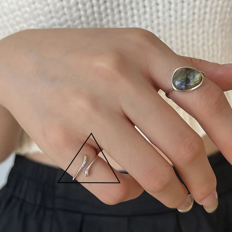PANJBJ 925 Sterling Silve Moonstone Irregular Ring for Women Party Gift Adjustabler Personality Korean Dropshipping