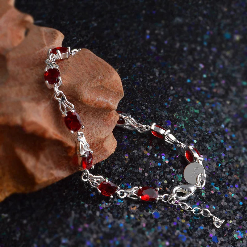 Tennis Bracelet of Deep Red Garnet Birthstone