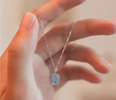 925 Sterling Silver Topaz and Sapphire Pendant Necklace