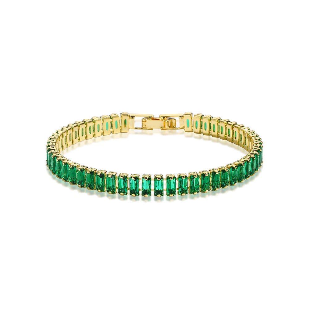 New Trendy Emerald Cubic Zirconia Jewelry 18K Gold Plated Charm Green CZ Crystal Tennis Female Bracelets Bangles for Women Gift