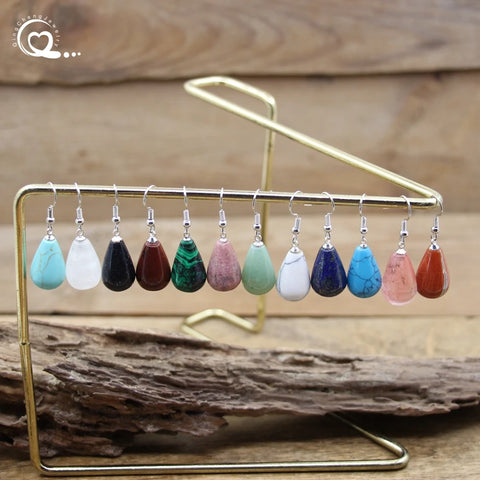 Natural Stone Quartz Water Drop Hook Earrings