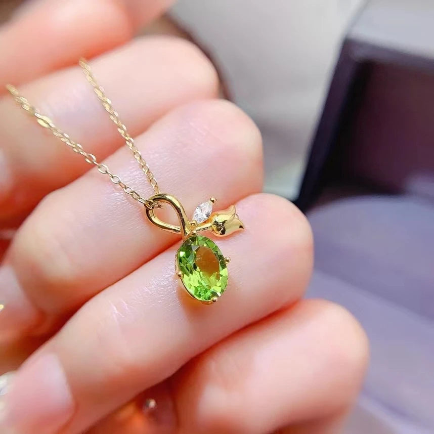 925 Silver Peridot Pendant 6mm*8mm 1ct VVS Natural Peridot Silver Pendant with 3 Layers 18K Gold Plated Gemstone Jewelry