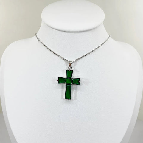 925 Sterling Silver Cross Emerald Pendant