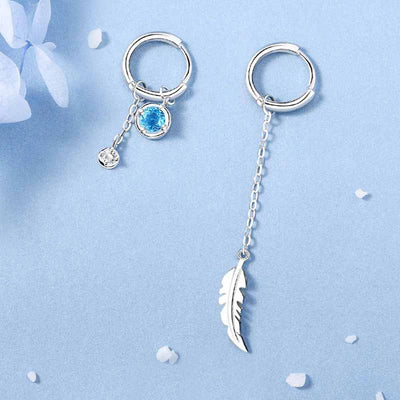 Asymmetric Moonstone Feather Earrings