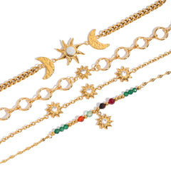 Youthway Women's Fashion Stainless Steel 18K Gold Color Star Moon Bracelet with Zirconi Gifta Hammered Moon Pendant