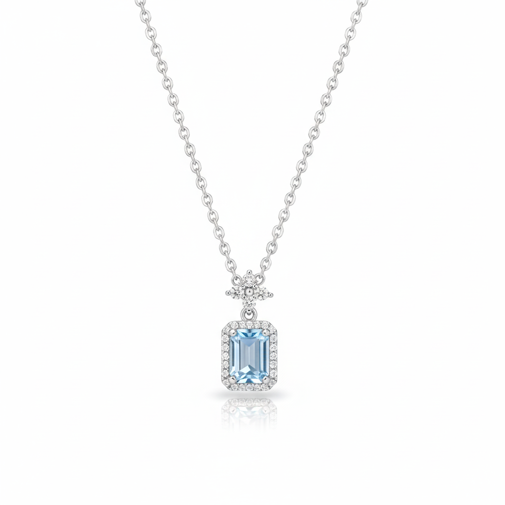 925 Sterling Silver Topaz and Sapphire Pendant Necklace