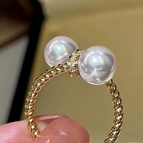 Temperament Double Imitation Pearl Open Ring
