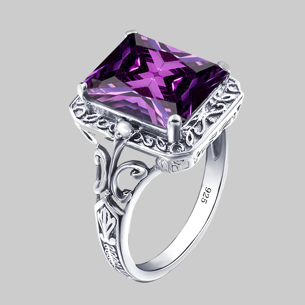 Szjinao Amethyst Ring Vintage Gemstone Ring 925 Sterling Silver For Woman Man Birthday Party Anniversary Gift Trend Fine Jewelry