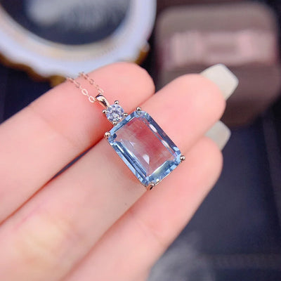 Geometric Square Aquamarine Solitaire Necklace for Pisces