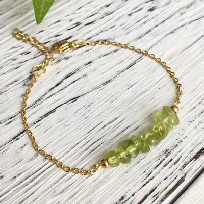 Ruberthen New Design Raw Peridot Adjustable Chain Bracelet Womens Crystal Healing Intention Bracelet