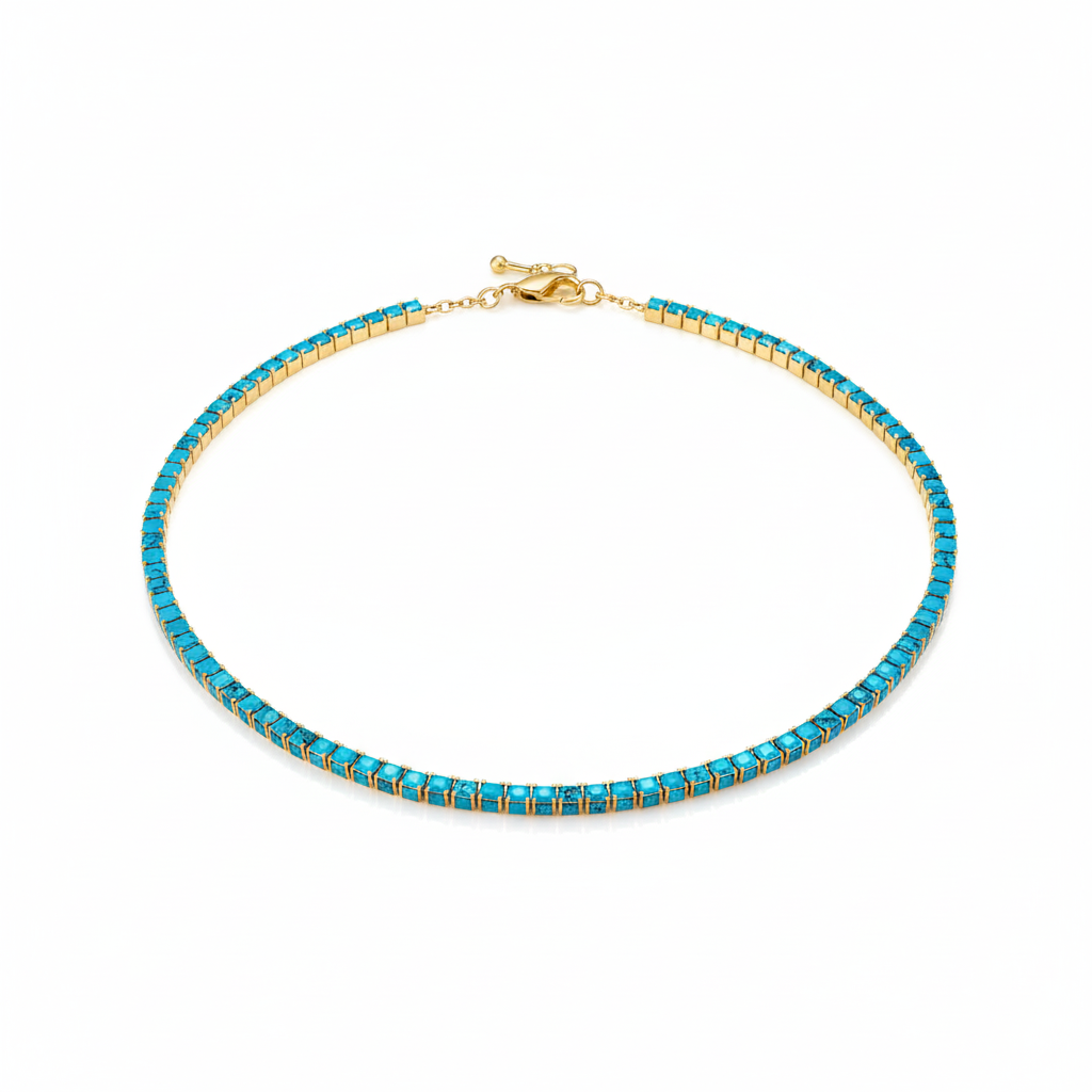 Gold Plated Turquoise Tennis Chain Necklace