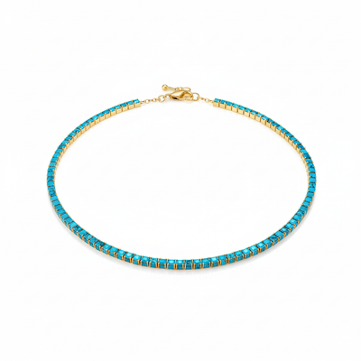 Gold Plated Turquoise Tennis Chain Necklace