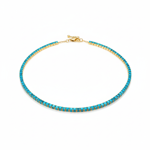 Gold Plated Turquoise Tennis Chain Necklace