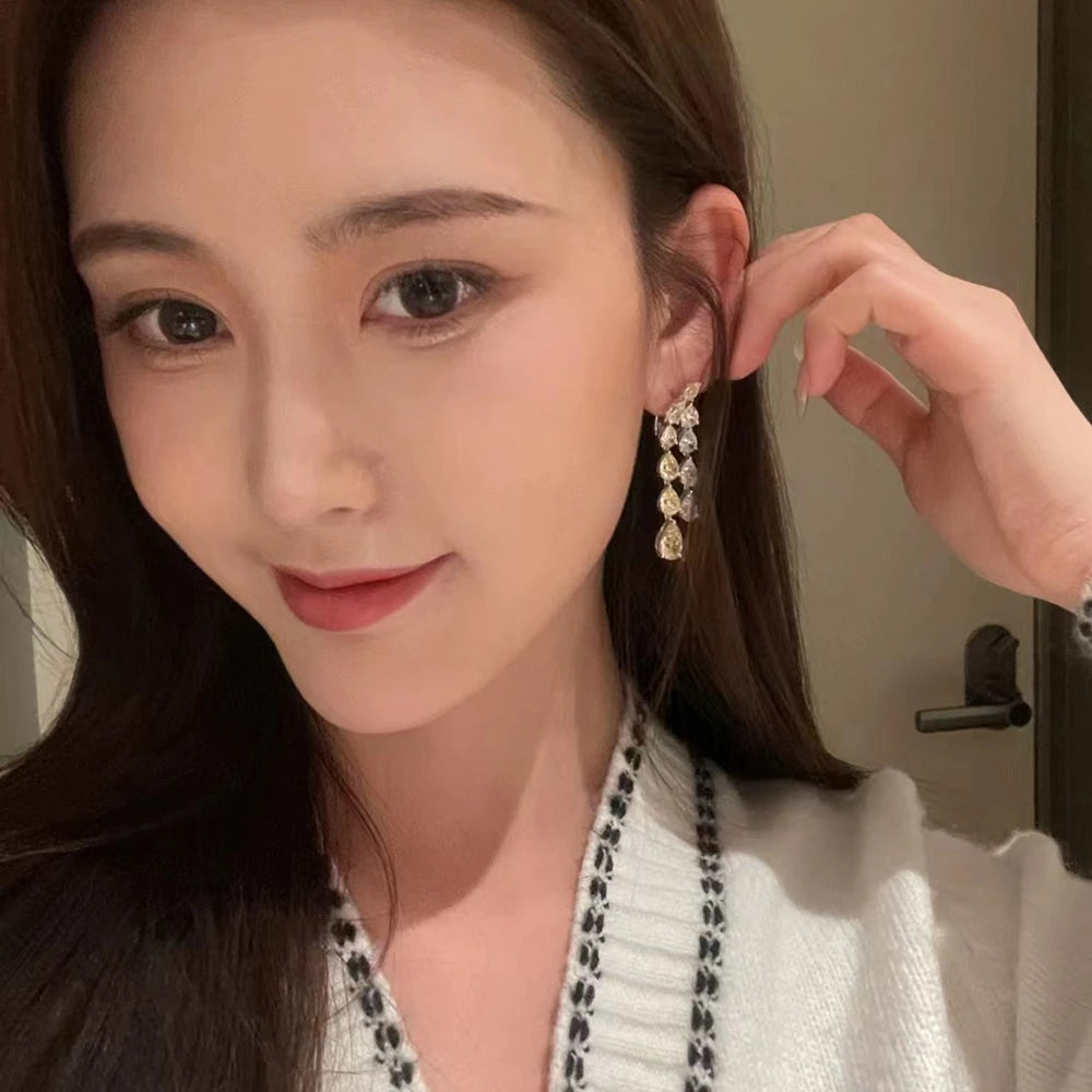 Diamond White Gold Dangle Drop Earrings for April Birthdays