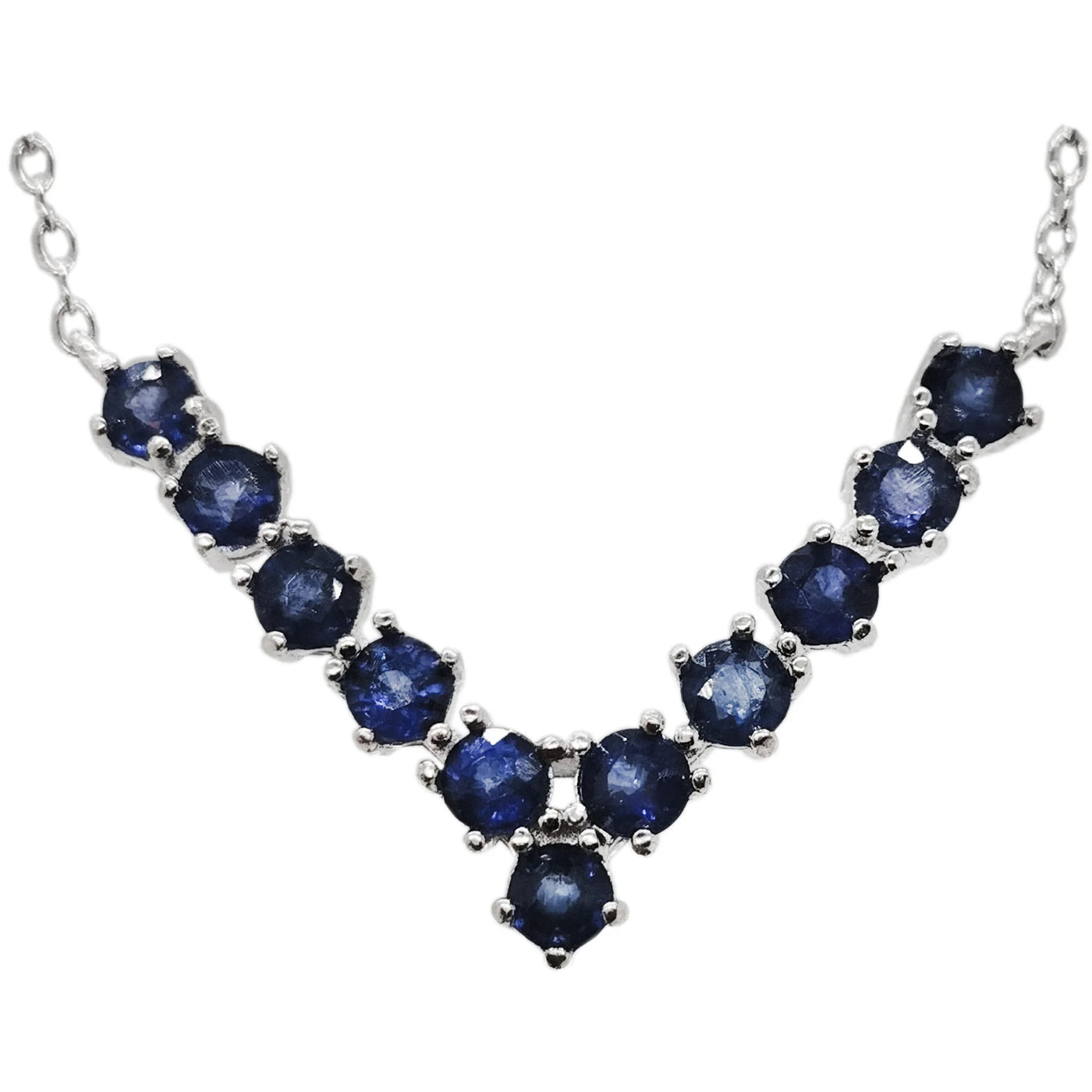 Total 1.1ct Natural Sapphire Necklace 3mm Round Dark Blue Sapphire Silver Necklace for Party 18K Gold Plating 925 Silver Jewelry