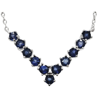 Total 1.1ct Natural Sapphire Necklace 3mm Round Dark Blue Sapphire Silver Necklace for Party 18K Gold Plating 925 Silver Jewelry
