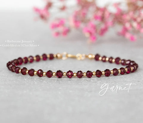 Minimalist Garnet Seed Bead Stacking Bracelet