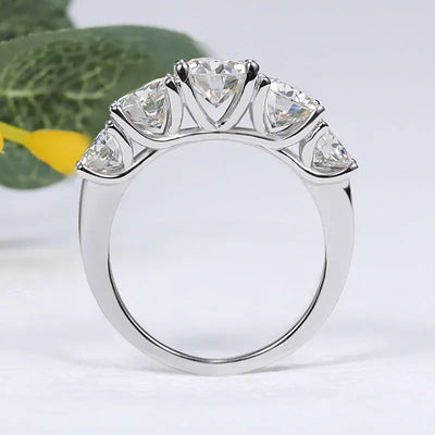 S925 Brilliant-Cut 5 Stones Diamond Wedding Ring