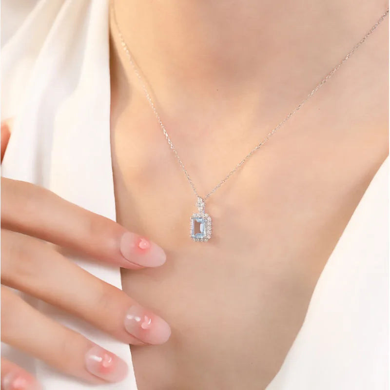 925 Sterling Silver Topaz and Sapphire Pendant Necklace