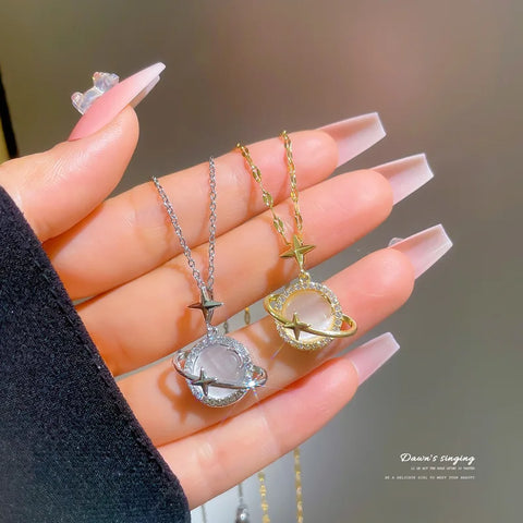Gold Color Saturn Planet Necklace