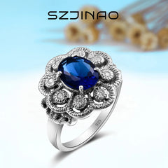 Szjinao 925 Sterling Silver Sapphire Ring Vintage Gemstone Ring For Woman Man Birthday Party Anniversary Gift Trend Fine Jewelry