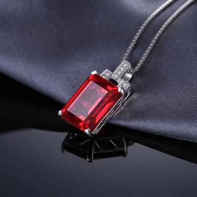 JewelryPalace 9ct Created Red Ruby 925 Sterling Silver Pendant Necklace for Women Engagement Party Jewelry Fashion Gift No Chain