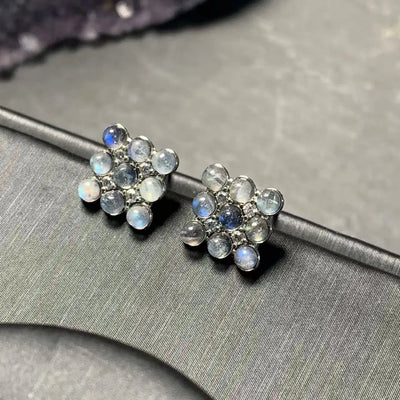 HEYYA STONE Natural Moonstone Stud Earrings For Women 925 Silver Earrings Simple Fine Jewelry Stone Gemstone Classic Style