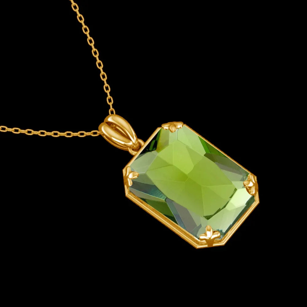 Real Sterling Sliver Necklace Pendant Peridot Birthstone Gold Plated Fine Jewelry  Anniversary Party For Women Accessorie