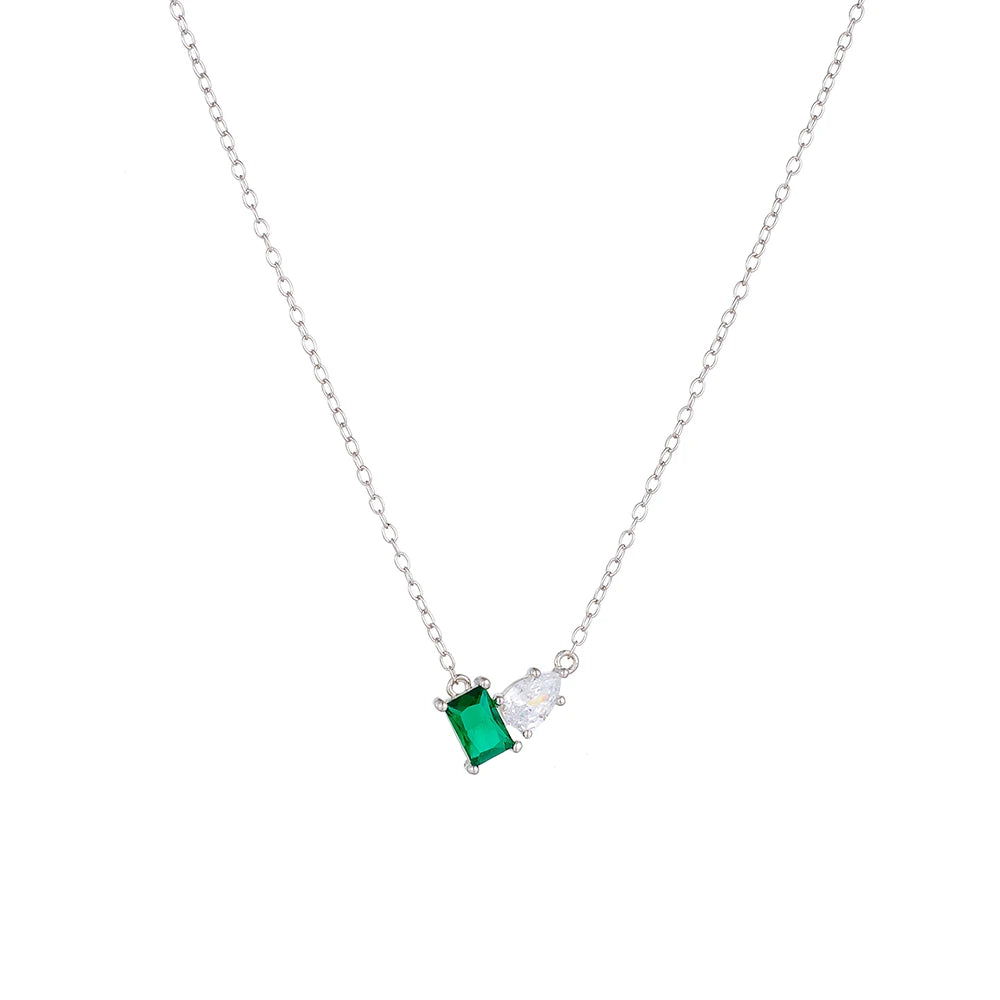 fulsun wholesale jewelry silver 925 gold filled emerald Square green necklace ladys jewelry zircon necklace jewelry women