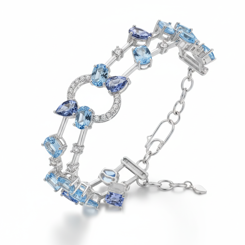 GEM'S BALLET 925 Sterling Silver Multicolor Natural Sky Blue Topaz Mystic Quartz Bracelets Bangles for Women Party Fine Jewelry