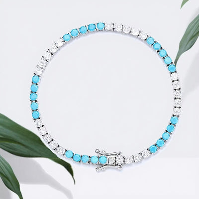 YLMyself 925 Silver Tennis Bracelet 3mm Turquoise Stone White Cubic Zircon Fine Jewelry Gift for Women