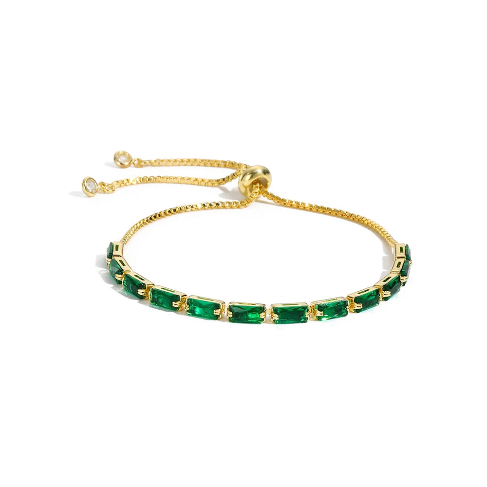 New Trendy Emerald Cubic Zirconia Jewelry 18K Gold Plated Charm Green CZ Crystal Tennis Female Bracelets Bangles for Women Gift