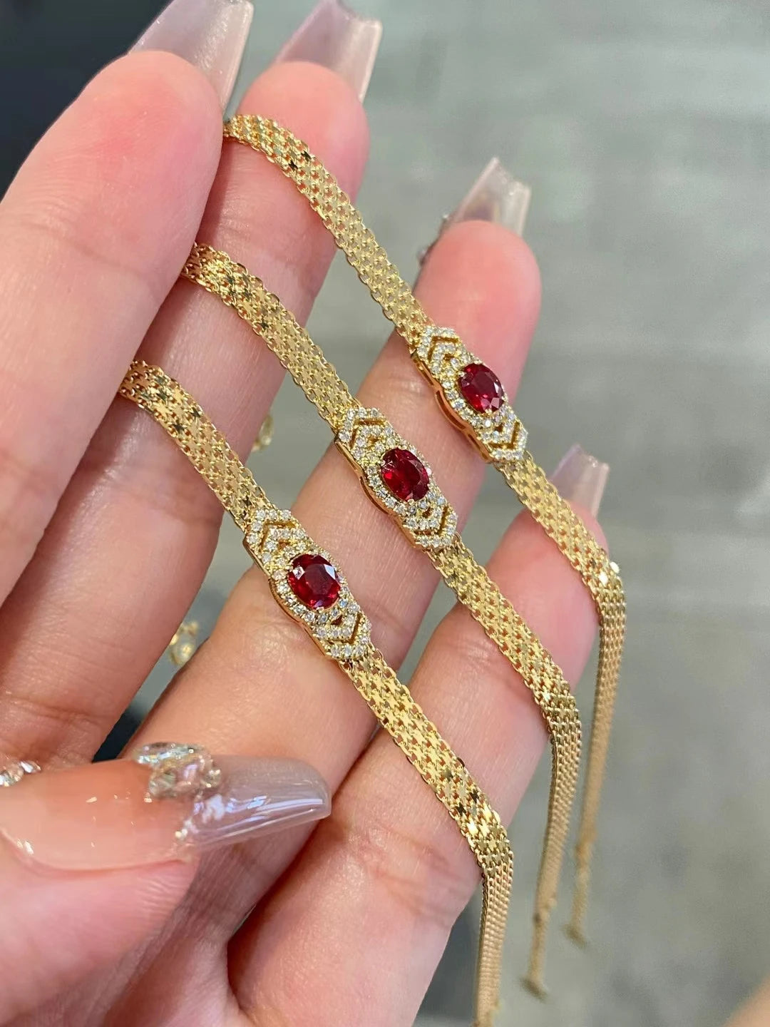 18K gold natural ruby Diamond bracelet Tank Woven chain Fashion Valentine gift Pigeon red Ruby bracelet wholesale