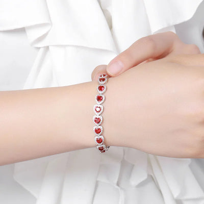 EWYA Luxury S925 Sterling Silver Full Ruby Tennis Bracelet for Women Party Fine Jewelry Lab Grown Gemstones Hand Link Bracelets