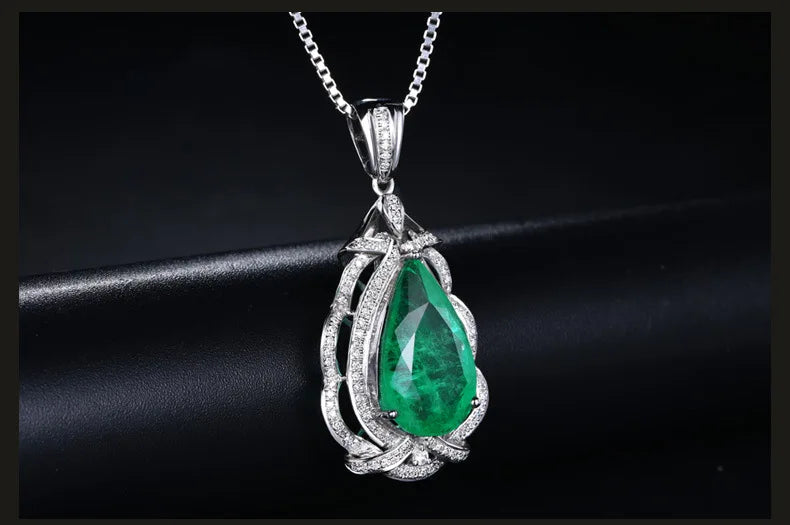 Natural Emerald Silver Pendant Necklace
