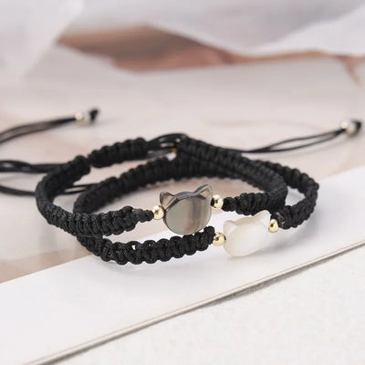 1pair Natural Moonstone Obsidian Bracelets Fidget Bracelet Handmade Couple Cute Black White Cat Bracelet Accessories Jewelry