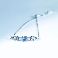 925 Sterling Silver Bracelets Adjustable Bangle Nano Blue Topaz Bracelet Round Pear Bracelets for Woman