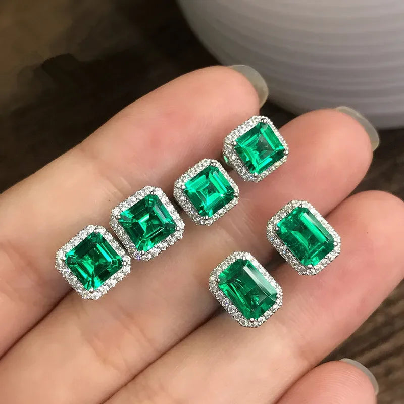 Square Emerald Crystal Earrings