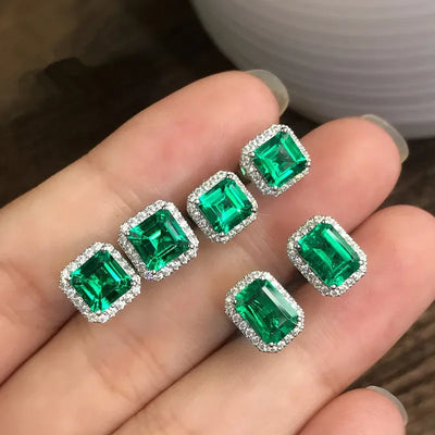 Square Emerald Crystal Earrings