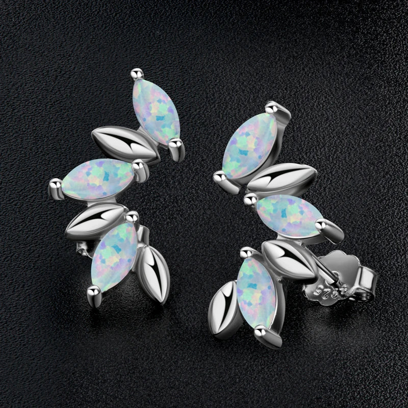 OXTAO Synthetic Opal Fashion Stud Earrings 3x6mm Marquise Shape Cut Ladies 925 Silver Piercing Temperament Earring Jewelry Gift